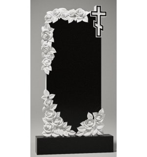 Резной памятник на могилу букеты роз и крест