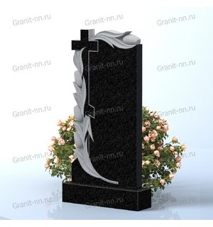 Вертикальный памятник из гранита (Тюльпаны и Крест)